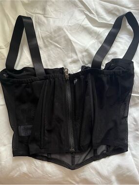 AKIRA Black Mesh Bustier Top with Wide Straps